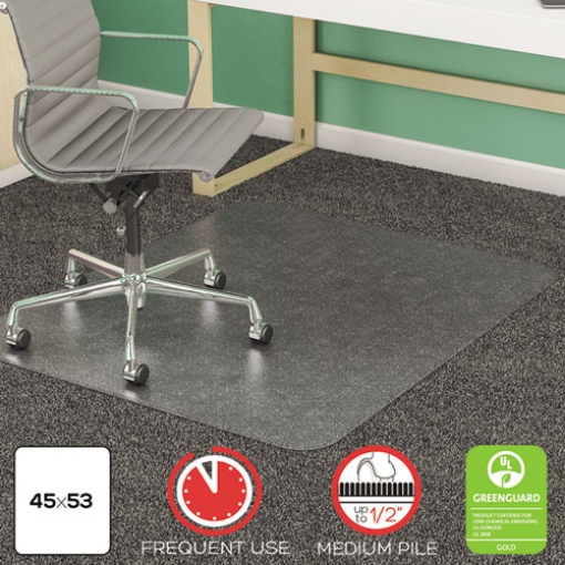 Picture of Supermat Frequent Use Chair Mat, Med Pile Carpet, 45 X 53, Beveled Rectangle, Clear