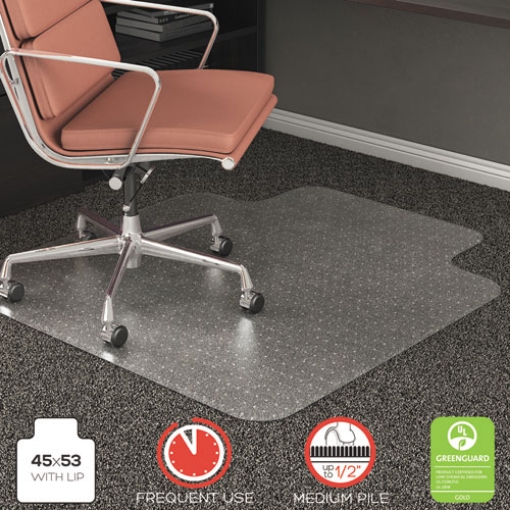 Picture of Rollamat Frequent Use Chair Mat, Med Pile Carpet, Flat, 45 X 53, Wide Lipped, Clear