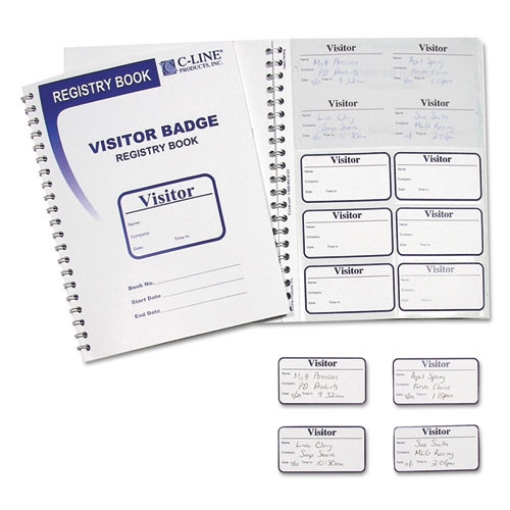 Picture of Visitor Badges With Registry Log, 3 5/8 X 1 7/8, White, 150 Badges/box