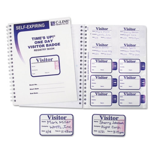 Picture of Time'S Up Self-Expiring Visitor Badges With Registry Log, 3 X 2, White, 150 Badges/Box