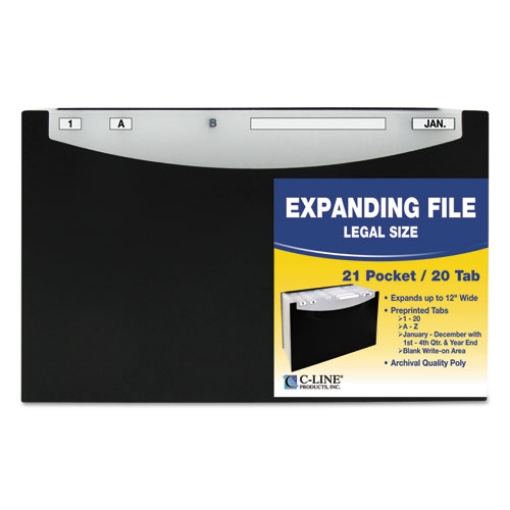 Picture of 21-Pocket Stand-Up Design Expanding File, 12" Expansion, 21 Sections, 1/5-Cut Tabs, Legal Size, Black
