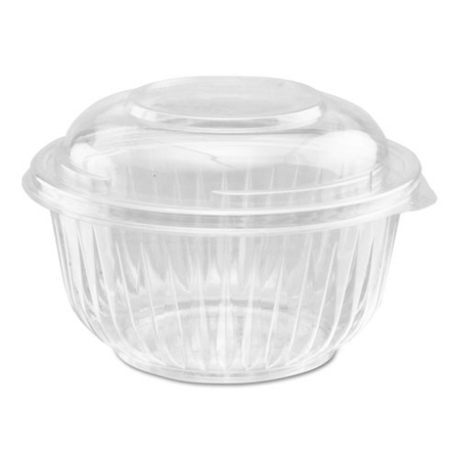 Picture of PresentaBowls Bowl/Lid Combo-Paks, 16 oz, 5.38 Diameter x 2.6 h, Clear, Plastic, 63/Pack, 4 Pack/Carton