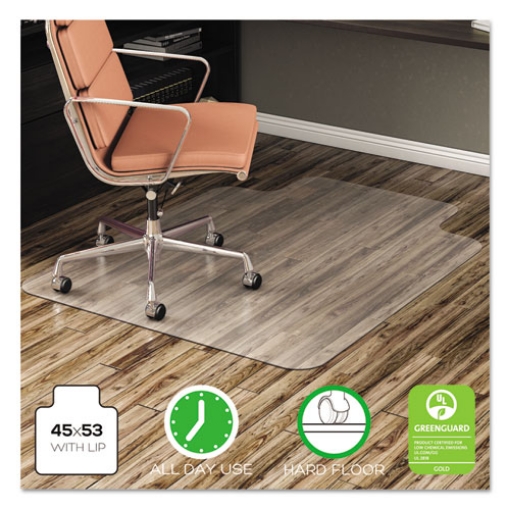 Picture of EconoMat All Day Use Chair Mat for Hard Floors, Rolled Packed, 45 x 53, Lipped, Clear