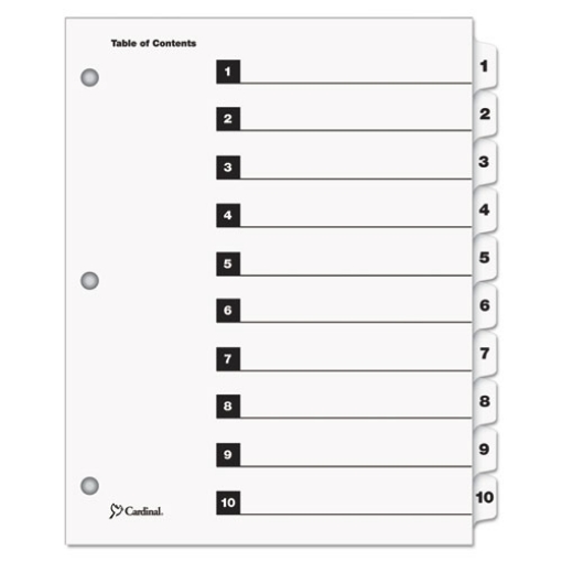 Picture of onestep printable table of contents and dividers, 10-tab, 1 to 10, 11 x 8.5, white, white tabs, 1 set