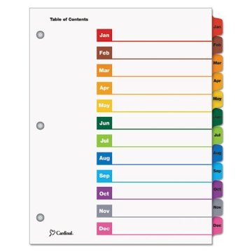 Picture of OneStep Printable Table of Contents and Dividers, 12-Tab, Jan. to Dec., 11 x 8.5, White, Assorted Tabs, 1 Set