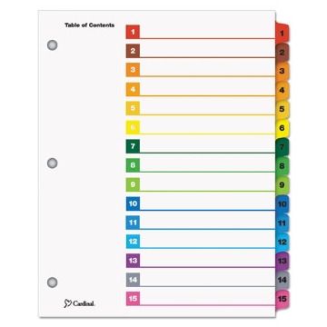 Picture of OneStep Printable Table of Contents and Dividers, 15-Tab, 1 to 15, 11 x 8.5, White, Assorted Tabs, 1 Set