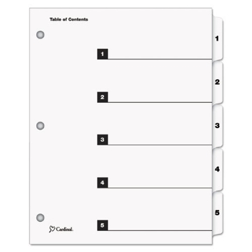 Picture of OneStep Printable Table of Contents and Dividers, 5-Tab, 1 to 5, 11 x 8.5, White, White Tabs, 1 Set