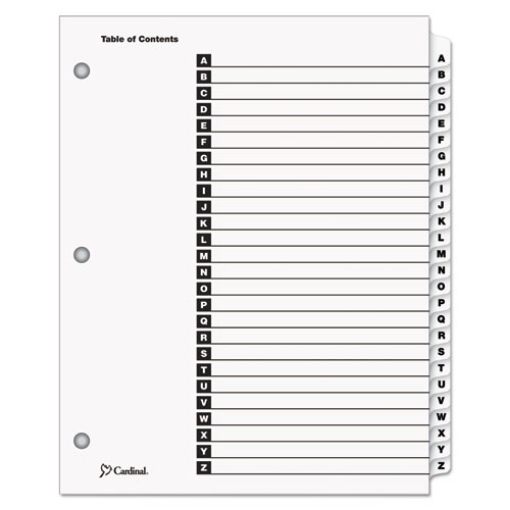 Picture of onestep printable table of contents and dividers, 26-tab, a to z, 11 x 8.5, white, white tabs, 1 set