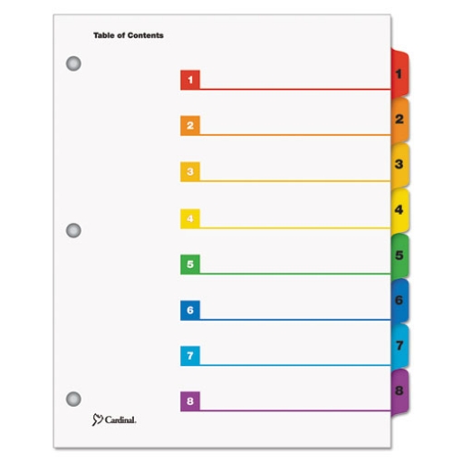 Picture of OneStep Printable Table of Contents and Dividers, 8-Tab, 1 to 8, 11 x 8.5, White, Assorted Tabs, 1 Set