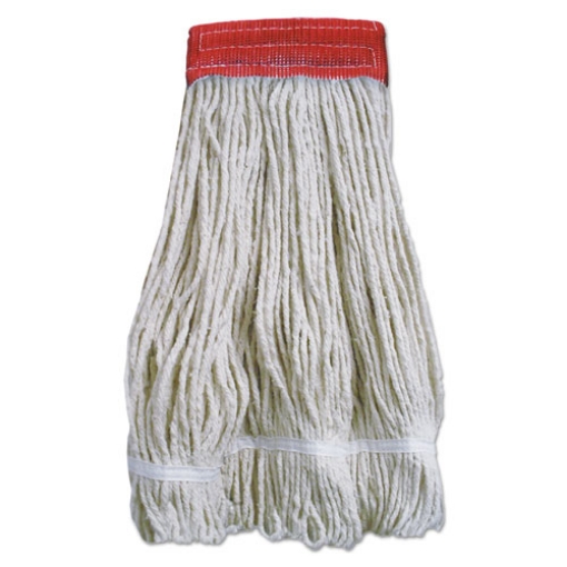 Picture of Wideband Looped-End Mop Heads, 20 Oz, Natural W/red Band, 12/carton