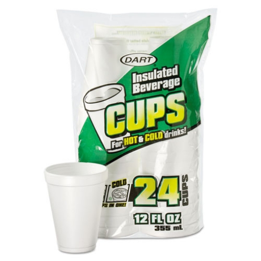 Picture of Small Foam Drink Cups, 12 Oz, White, 24/bag, 12 Bags/carton