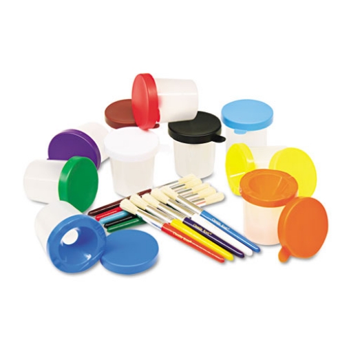 Picture of No-Spill Cups And Coordinating Brushes, Assorted Color Lids/clear Cups, 10/set