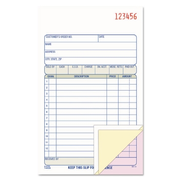 Picture of sales/order book, three-part carbonless, 4.19 x 6.69, 50 forms total