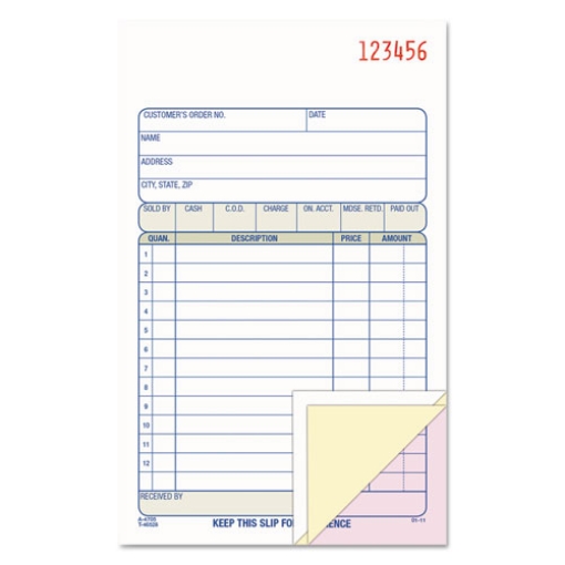 Picture of sales/order book, three-part carbonless, 4.19 x 6.69, 50 forms total