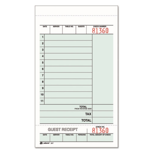 Picture of Guest Check Unit Set, Two-Part Carbonless, 6.75 x 4.25, 50 Forms/Pad, 5 Pads/Pack