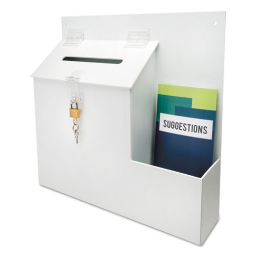 Picture of Suggestion Box Literature Holder With Locking Top, 13.75 X 3.63 X 13.94, Plastic, White
