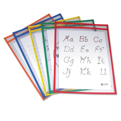 Picture of Reusable Dry Erase Pockets, 9 X 12, Assorted Primary Colors, 5/pack