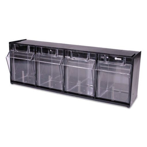 Picture of Tilt Bin Interlocking Multi-Bin Storage Organizer, 4 Sections, 23.63" X 6.63" X 8.13", Black/clear