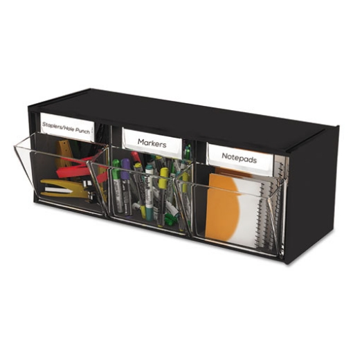 Picture of Tilt Bin Interlocking Multi-Bin Storage Organizer, 3 Sections, 23.63" X 7.75" X 9.5", Black/clear