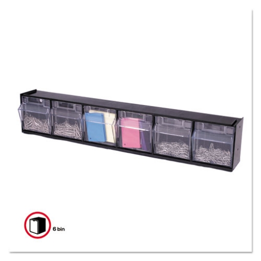 Picture of Tilt Bin Interlocking Multi-Bin Storage Organizer, 6 Sections, 23.63" X 3.63" X 4.5", Black/clear