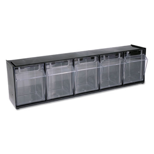 Picture of Tilt Bin Interlocking Multi-Bin Storage Organizer, 5 Sections, 23.63" X 5.25" X 6.5", Black/clear