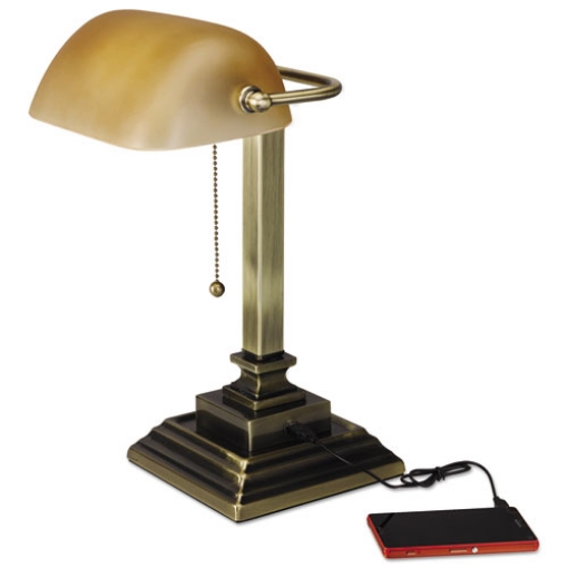 Picture of Traditional Banker's Lamp with USB, 10w x 10d x 15h, Antique Brass