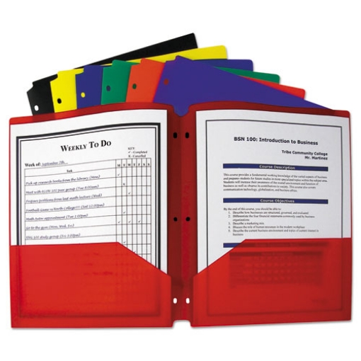 Picture of Two-Pocket Heavyweight Poly Portfolio Folder, 3-Hole Punch, 11 x 8.5, Randomly Assorted Colors