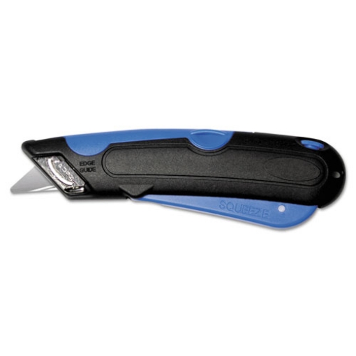Picture of Easycut Cutter Knife w/Self-Retracting Safety-Tipped Blade, 6" Plastic Handle, Black/Blue
