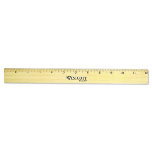 Picture of Flat Wood Ruler With Two Double Brass Edges, Standard/metric, 12", Clear Lacquer Finish