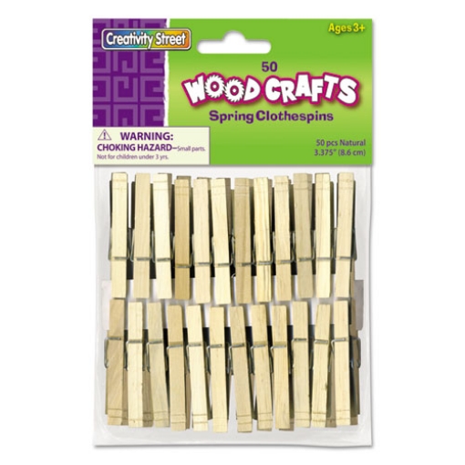 Picture of Wood Spring Clothespins, 3.38" Length, Natural, 50/pack