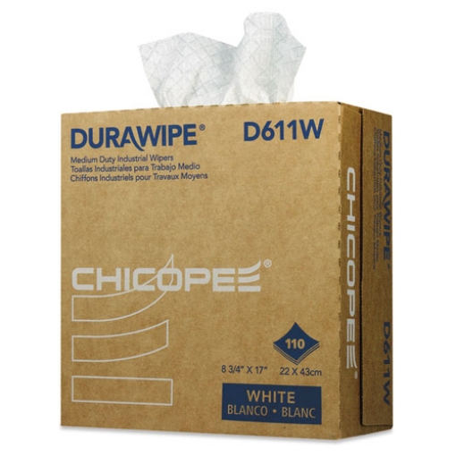 Picture of Durawipe Medium-Duty Industrial Wipers, 3-Ply, 8.8 x 17, White, 110/Box, 12 Box/Carton