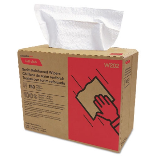 Picture of Tuff-Job Scrim Reinforced Wipers, 4-Ply, 9.75 x 16.75, White, 150/Box, 6 Box/Carton