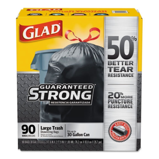 Picture of Drawstring Large Trash Bags, 30 Gal, 1.05 Mil, 30" X 33", Black, 90/carton