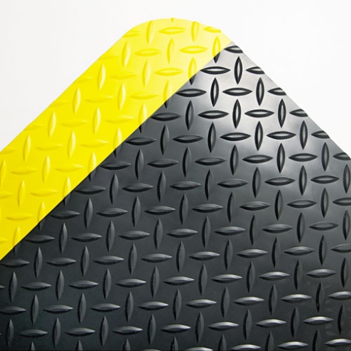 Picture of Industrial Deck Plate Anti-Fatigue Mat, Vinyl, 24 X 36, Black/yellow Border