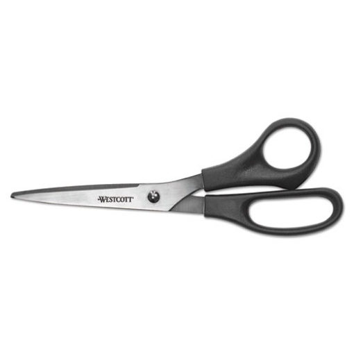 Picture of All Purpose Stainless Steel Scissors, 8" Long, 3.5" Cut Length, Black Straight Handle