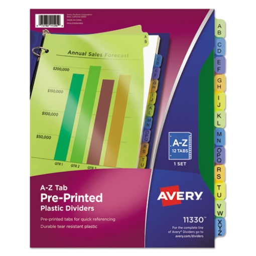 Picture of Durable Preprinted Plastic Tab Dividers, 12-Tab, A To Z, 11 X 8.5, Assorted, 1 Set