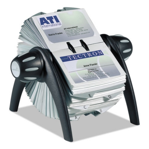 Picture of Visifix Flip Rotary Business Card File, Holds 400 2.88 X 4.13 Cards, 8.75 X 7.13 X 8.06, Plastic, Black/silver