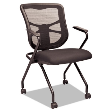 Picture of Alera Elusion Mesh Nesting Chairs with Padded Arms, Supports Up to 275 lb, 18.11" Seat Height, Black, 2/Carton