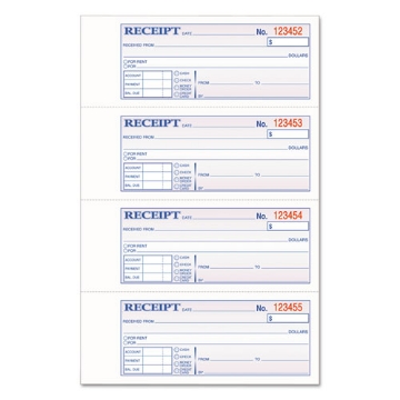 Picture of tops 3-part hardbound receipt book, three-part carbonless, 7 x 2.75, 4 forms/sheet, 200 forms total