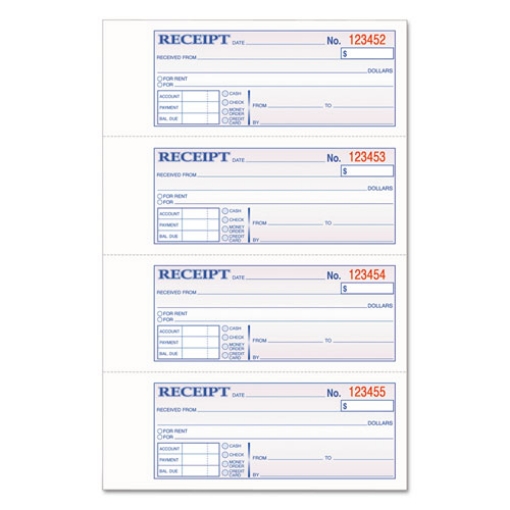 Picture of tops 3-part hardbound receipt book, three-part carbonless, 7 x 2.75, 4 forms/sheet, 200 forms total