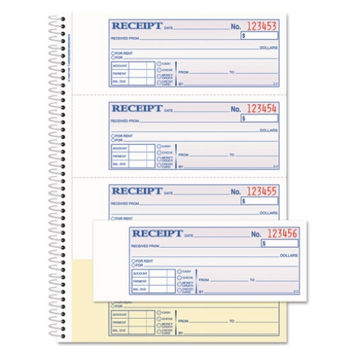 Picture of TOPS Money/Rent Receipt Book, Two-Part Carbon, 7 x 2.75, 4 Forms/Sheet, 200 Forms Total