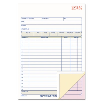 Picture of TOPS Sales/Order Book, Three-Part Carbonless, 7.95 x 5.56, 50 Forms Total