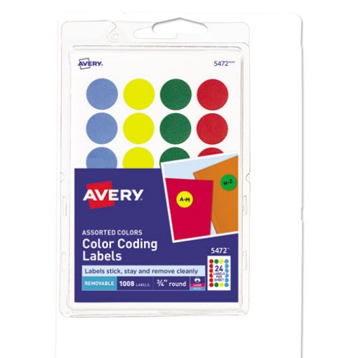 Picture of Printable Self-Adhesive Removable Color-Coding Labels, 0.75" dia, Assorted Colors, 24/Sheet, 42 Sheets/Pack, (5472)