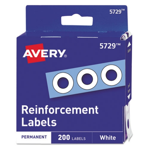 Picture of Dispenser Pack Hole Reinforcements, 0.25" Dia, White, 200/Pack, (5729)