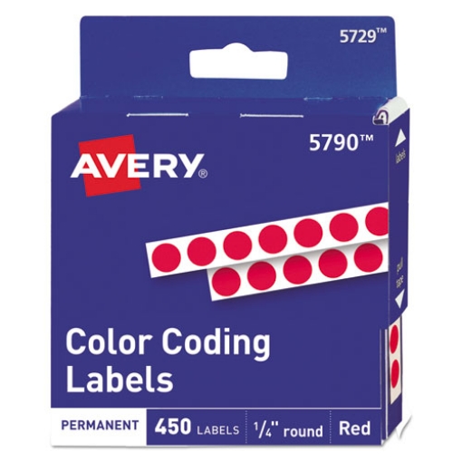 Picture of Handwrite-Only Permanent Self-Adhesive Round Color-Coding Labels in Dispensers, 0.25" dia, Red, 450/Roll, (5790)