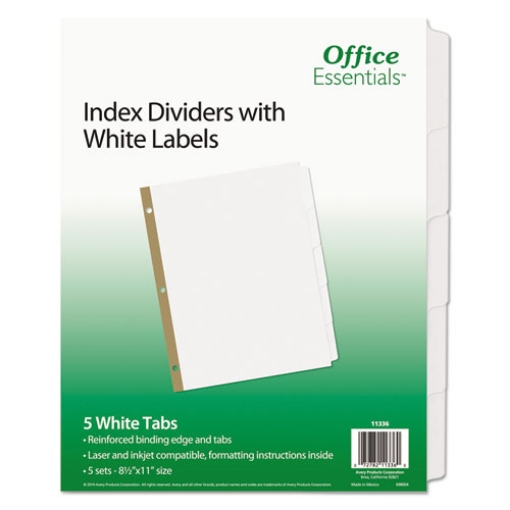 Picture of Index Dividers With White Labels, 5-Tab, 11 X 8.5, White, 5 Sets