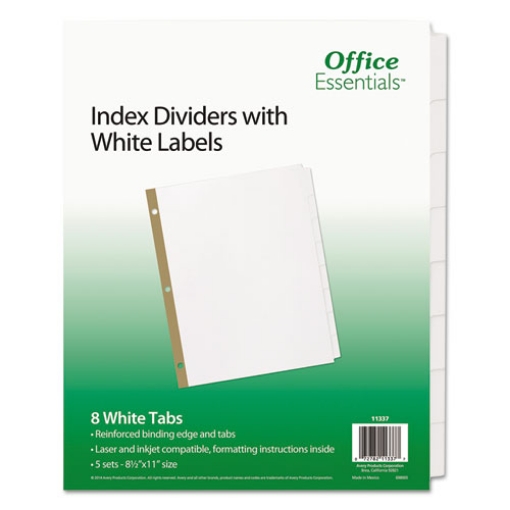 Picture of Index Dividers With White Labels, 8-Tab, 11 X 8.5, White, 5 Sets