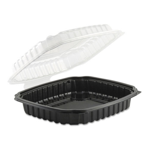 Picture of Culinary Basics Microwavable Container, 36 oz, 9 x 9 x 2.5, Clear/Black, Plastic, 100/Carton