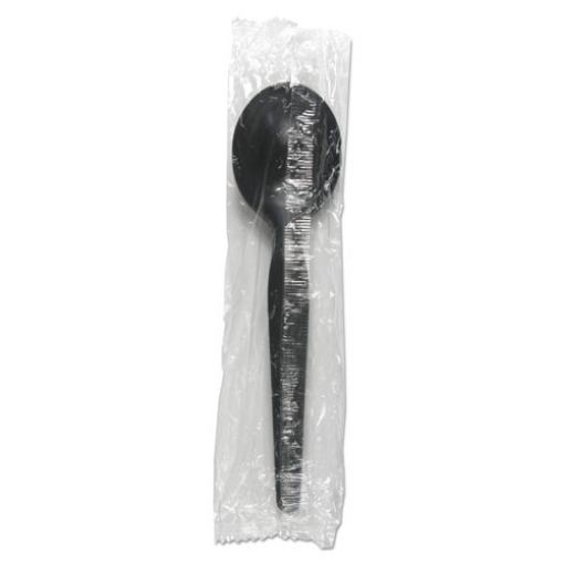 Picture of Heavyweight Wrapped Polystyrene Cutlery, Soup Spoon, Black, 1,000/carton