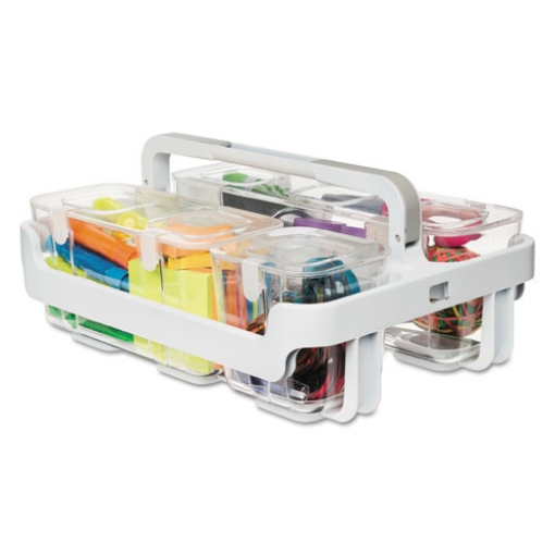 Picture of Stackable Caddy Organizer with S, M and L Containers, Plastic, 10.5 x 14 x 6.5, White Caddy/Clear Containers